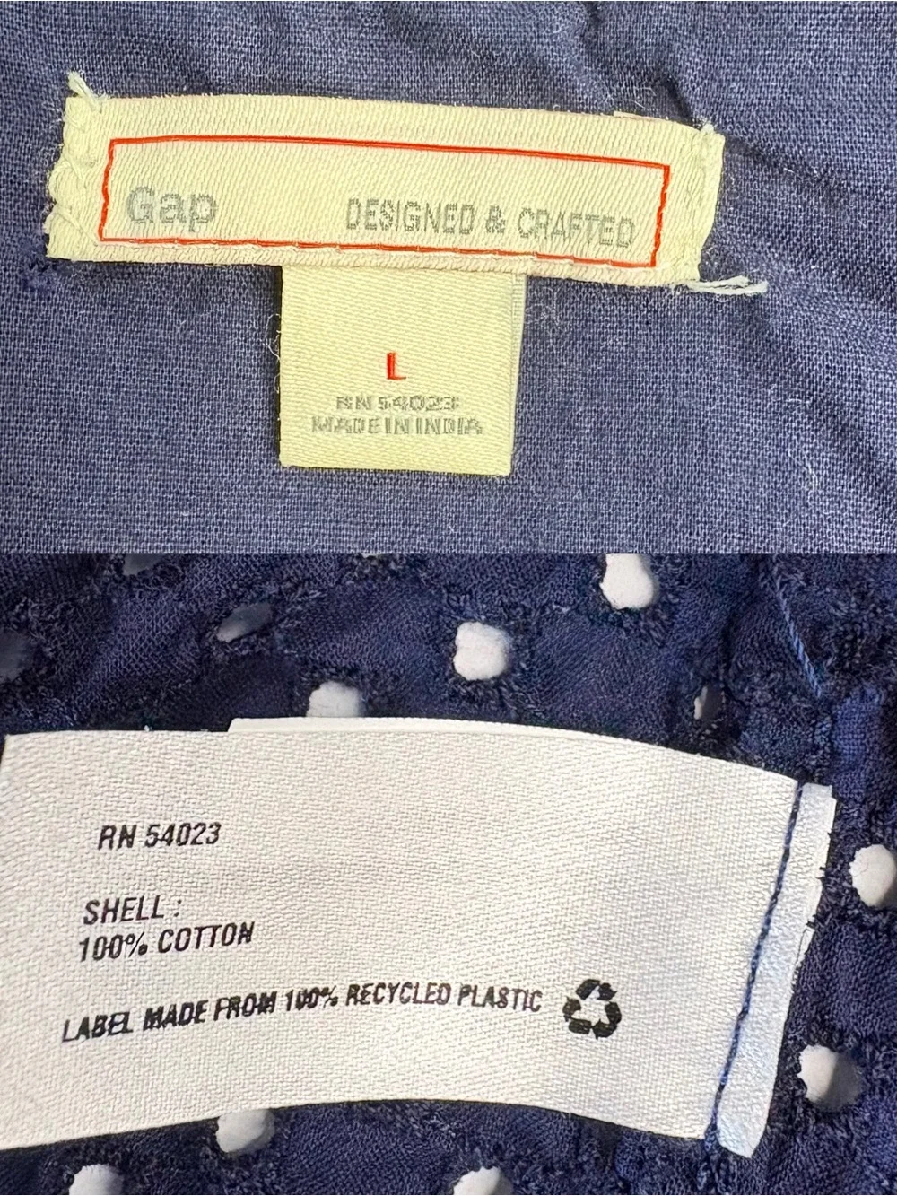 Gap Eyelet Heritage Collection Broderie Anglaise Cotton Roll Tab Navy Popover L